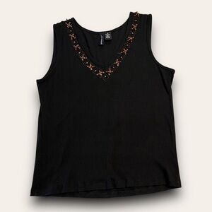 Y2K Wood Beaded Cotton Tank Top Size XL Jason Maxwell Boho Hippie